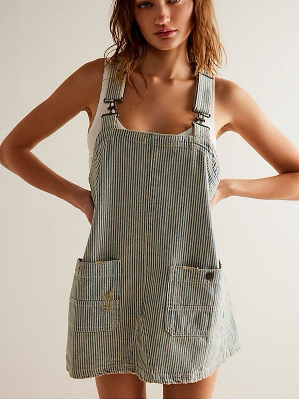 Free People Striped Denim Overall Dress size L NWOT
